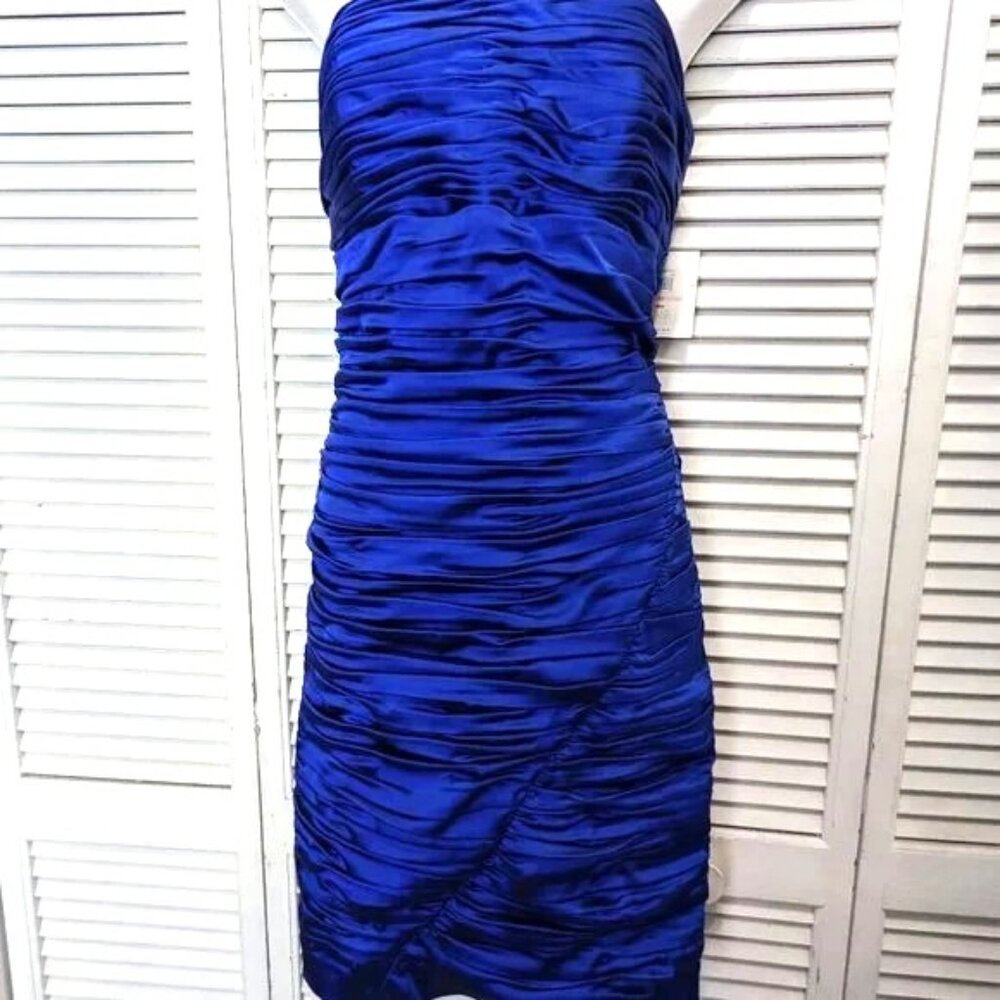 SOLDCalvin Klein Bodycon Wiggle Dress Sz 10 Royal Blue Satin NWT Ruched - Picture 4 of 13